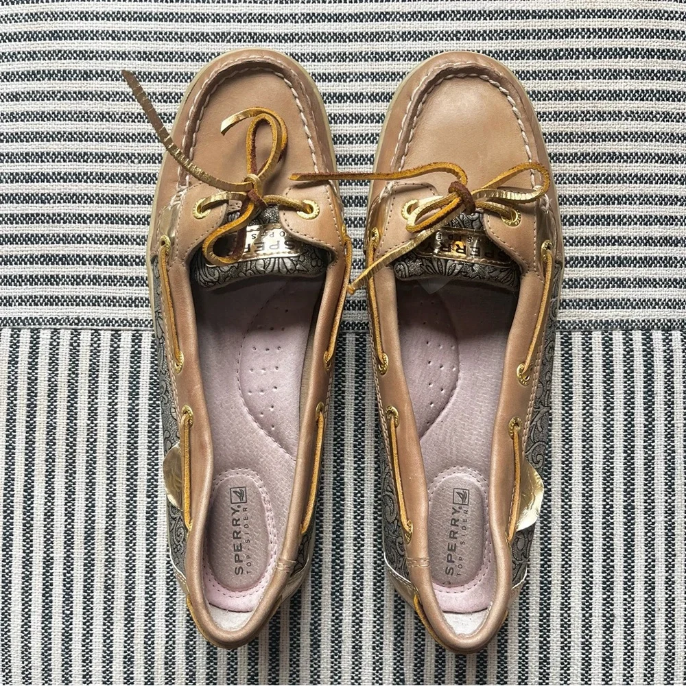 8.5 Sperry Top Sider Angel Fish Leather Loafers Metallic Detail Boat Shoes